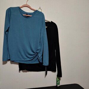 MPG Women's Athletic Long Sleeve Top Twist 2.0 Quick Drying Black & Blue 2Pc Set